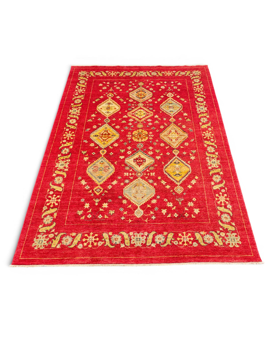 Red &amp; Gold Medallion Ghazni, Hand-Knotted Afghan Wool Rug