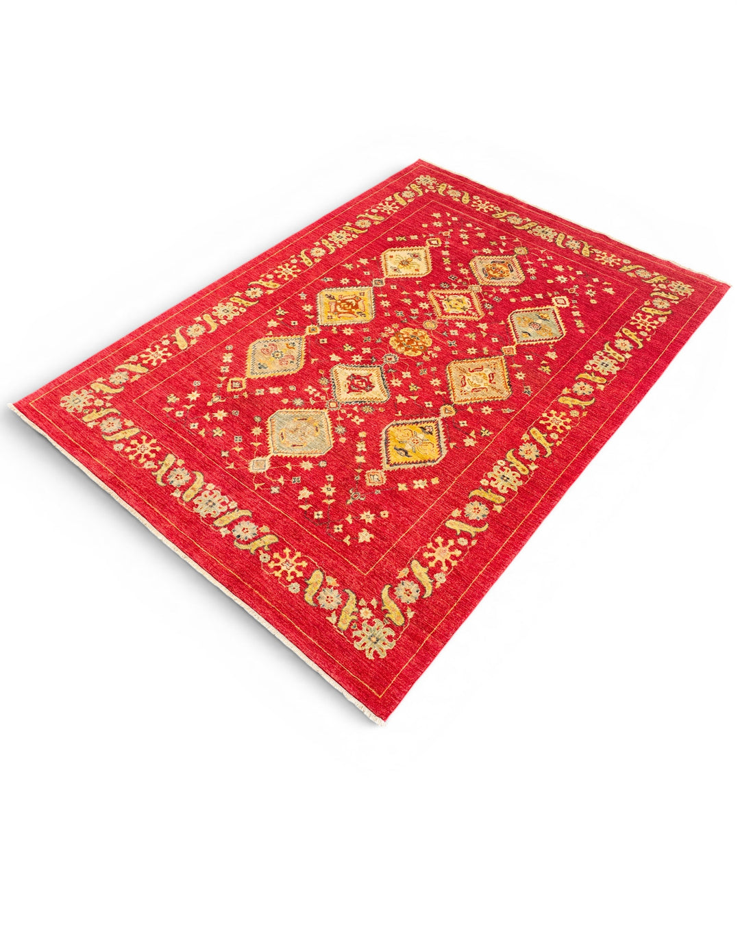 Red &amp; Gold Medallion Ghazni, Hand-Knotted Afghan Wool Rug