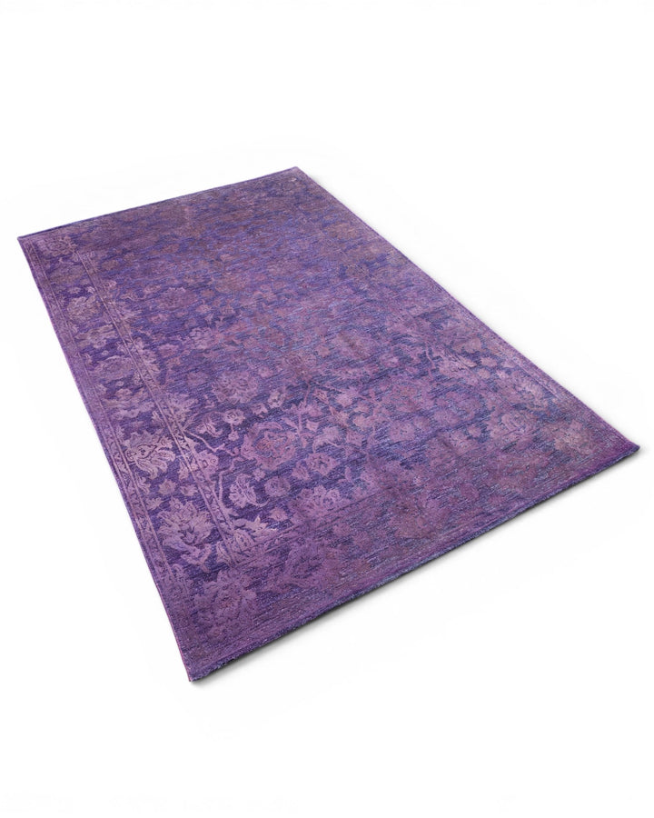 Purple Floral Ghazni, Hand-Knotted Afghan Wool &amp; Silk Rug