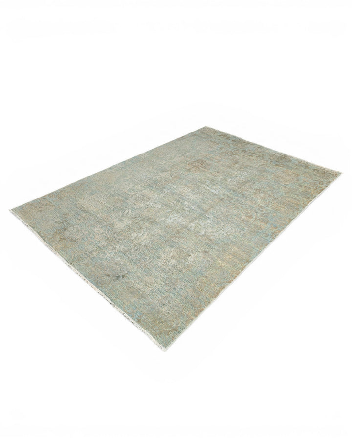 Sage Green Floral Ghazni, Hand-Knotted Afghan Wool &amp; Silk Rug