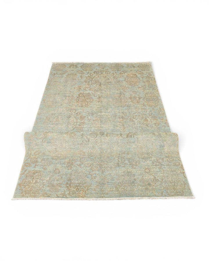 Sage Green Floral Ghazni, Hand-Knotted Afghan Wool &amp; Silk Rug