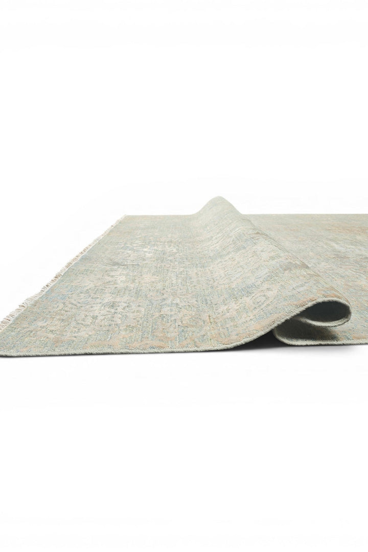 Sage Green Floral Ghazni, Hand-Knotted Afghan Wool &amp; Silk Rug
