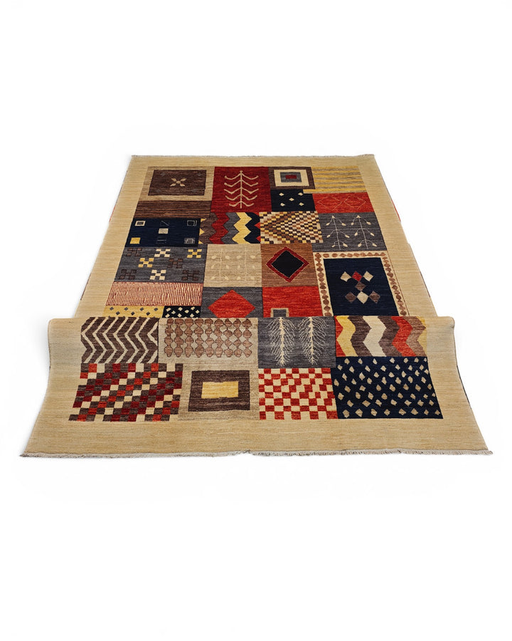 Multicolour Patchwork Ghazni, Hand-Knotted Afghan Wool Rug