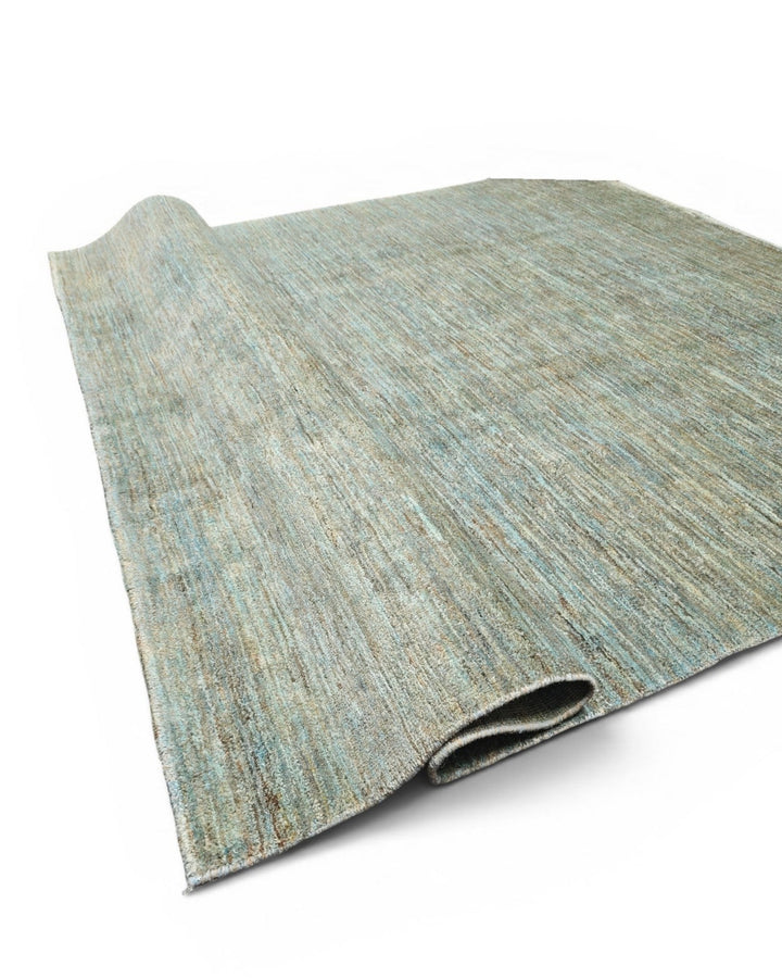 Sea-Green Variegated Ghazni, Hand-Knotted Afghan Wool Rug