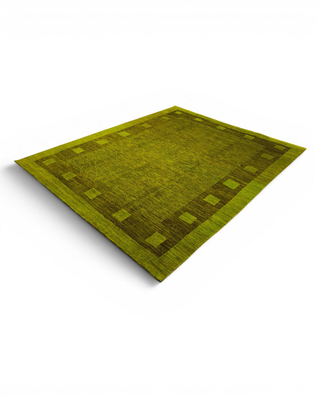 Olive Green Block-Border Ghazni, Hand-Knotted Afghan Wool Rug
