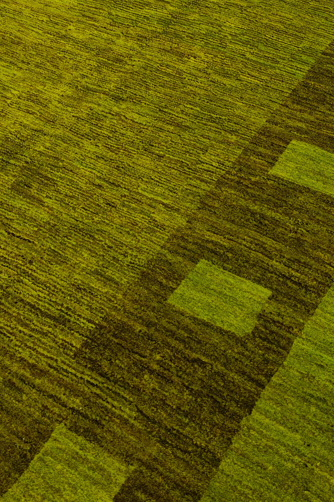 Olive Green Block-Border Ghazni, Hand-Knotted Afghan Wool Rug