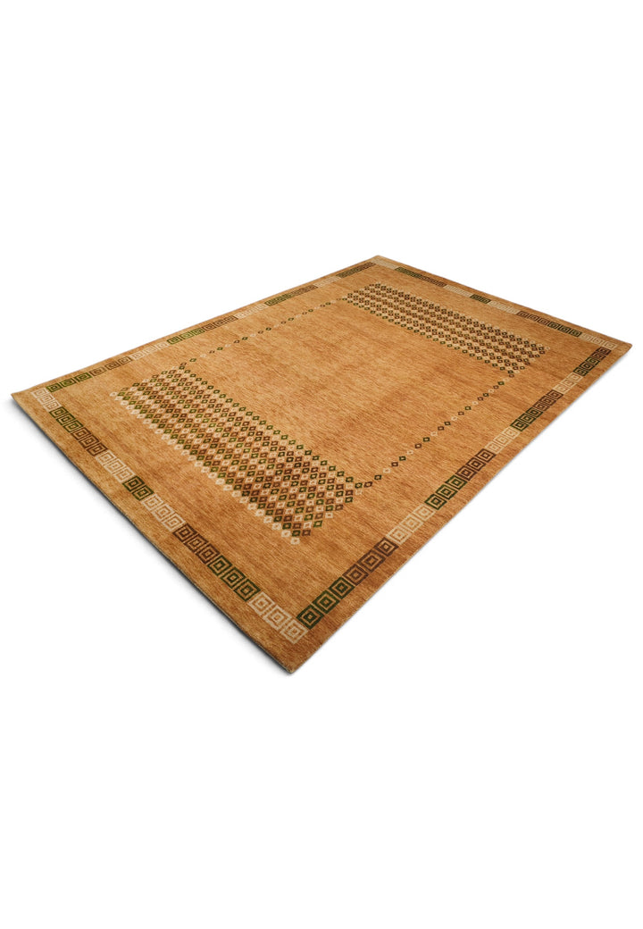 Amber and Brown Diamond Frame Loribaf, Hand-Knotted Wool Rug