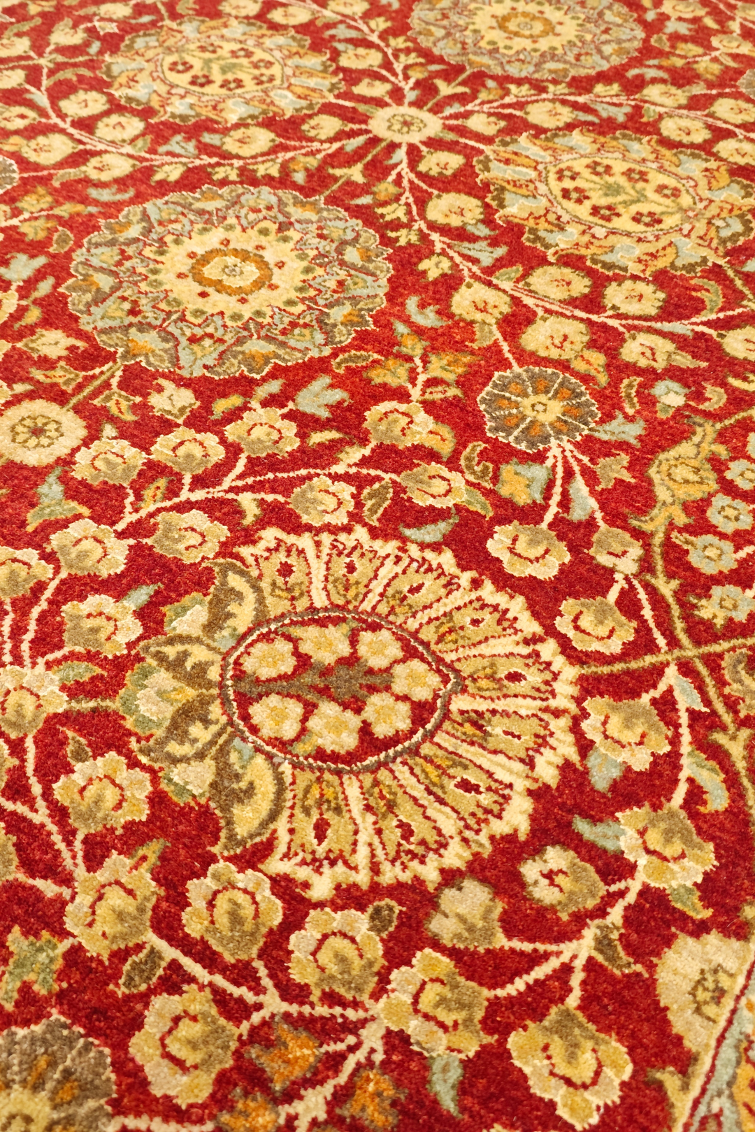 Pomegranate &amp; Gold Floral, Hand-Knotted Pakistani Wool Rug