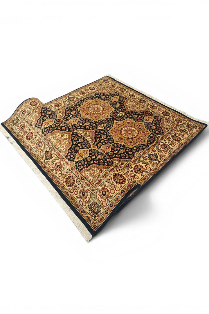 Gilded Star Medallion Tabriz, Hand-Knotted Pakistani Wool Rug