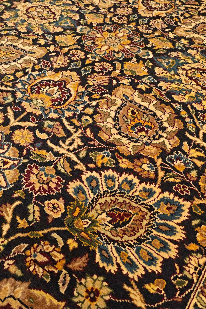 Jet &amp; Gold Floral, Hand-Knotted Pakistani Wool Rug