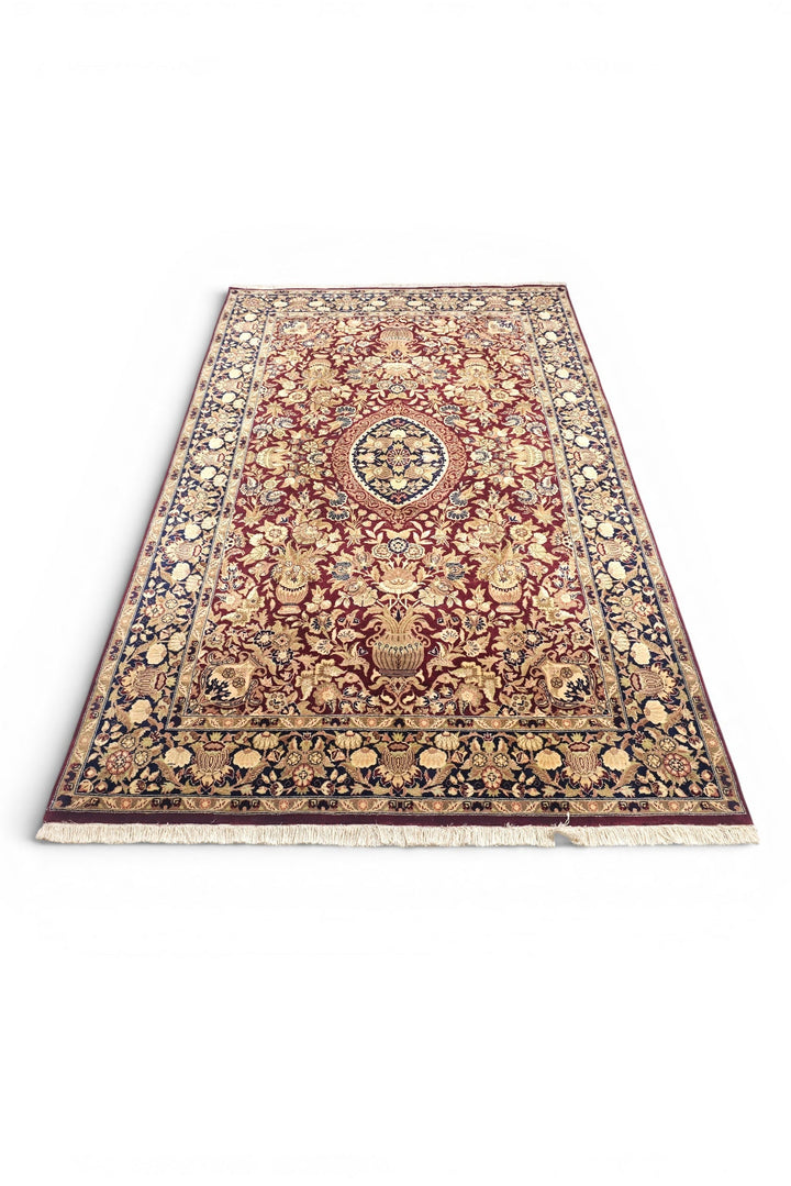 Oxblood Vase Garden Tabriz, Hand-Knotted Pakistani Wool Rug