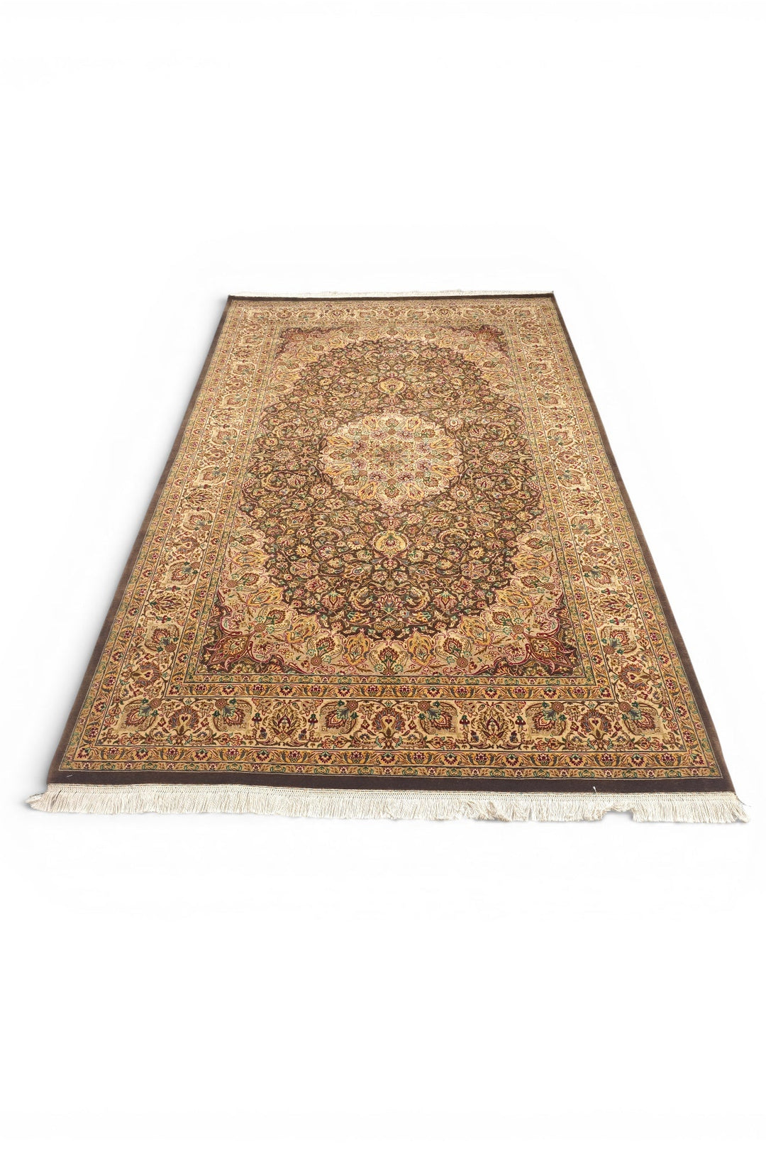 Espresso &amp; Gold Medallion, Hand-Knotted Pakistani Wool Rug