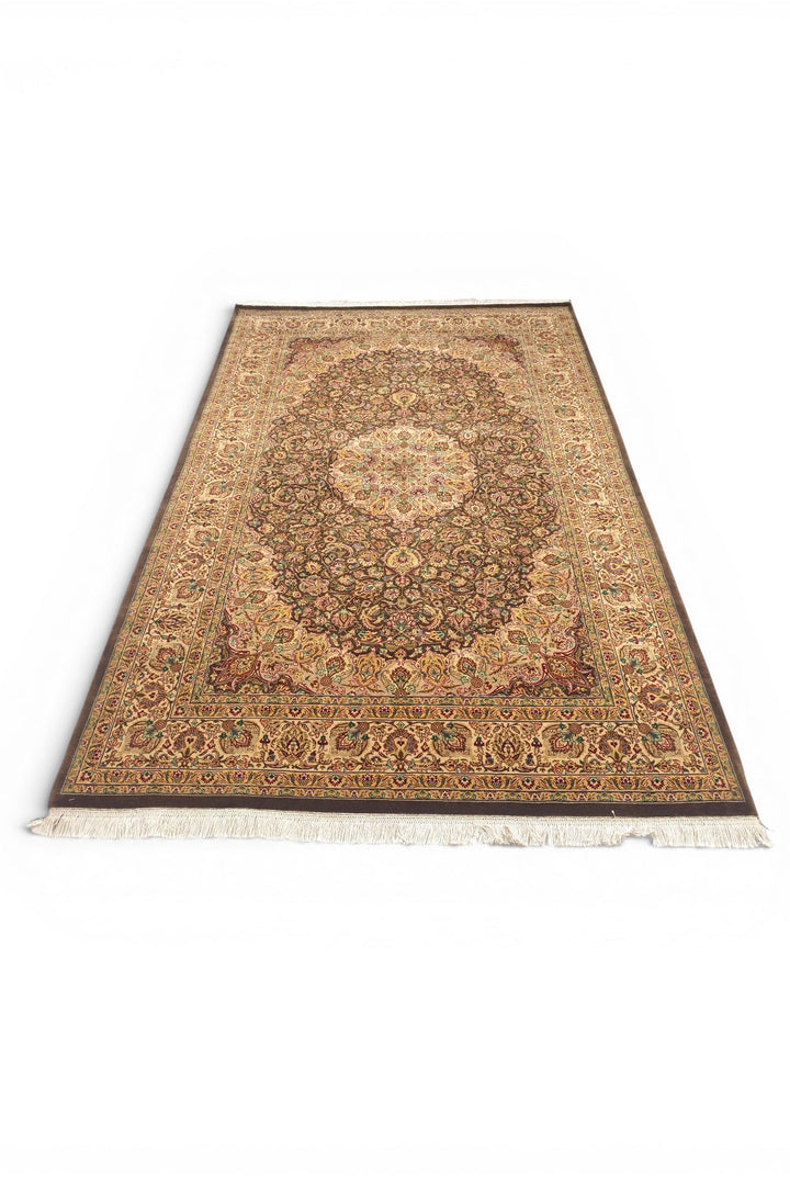 Espresso &amp; Gold Medallion, Hand-Knotted Pakistani Wool Rug