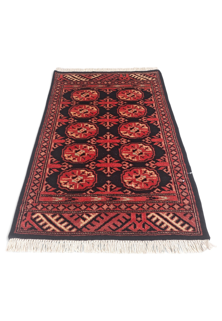Espresso and Brick Red Turkmen Gül Bokhara, Hand-Knotted Wool Rug