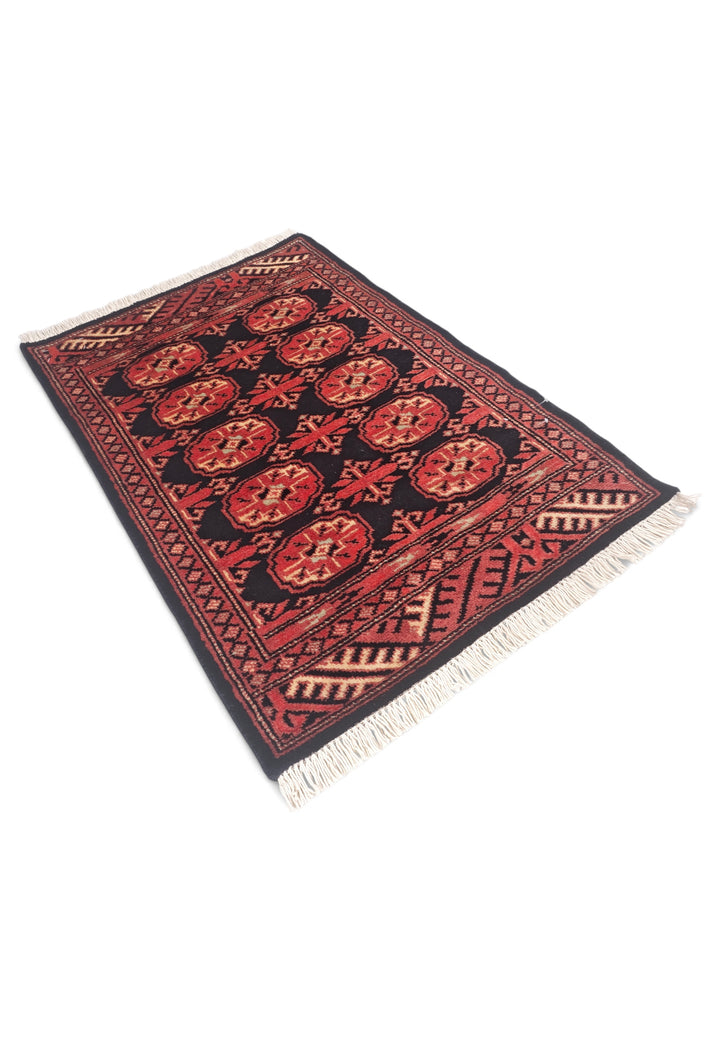 Espresso and Brick Red Turkmen Gül Bokhara, Hand-Knotted Wool Rug