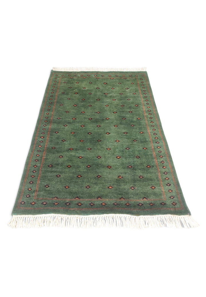 Sage Green and Brown Dot-Grid, Hand-Knotted Wool Rug