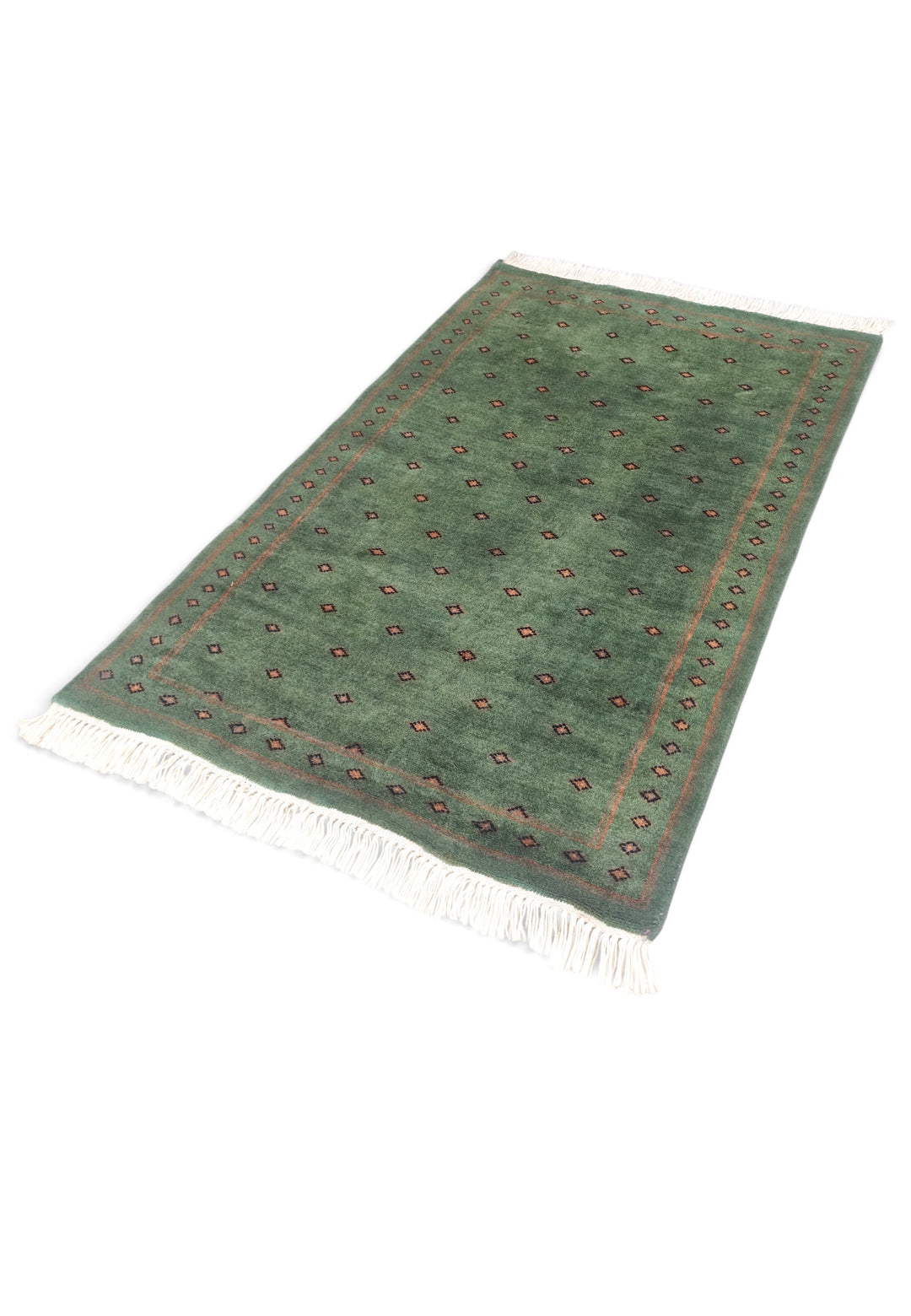 Sage Green and Brown Dot-Grid, Hand-Knotted Wool Rug
