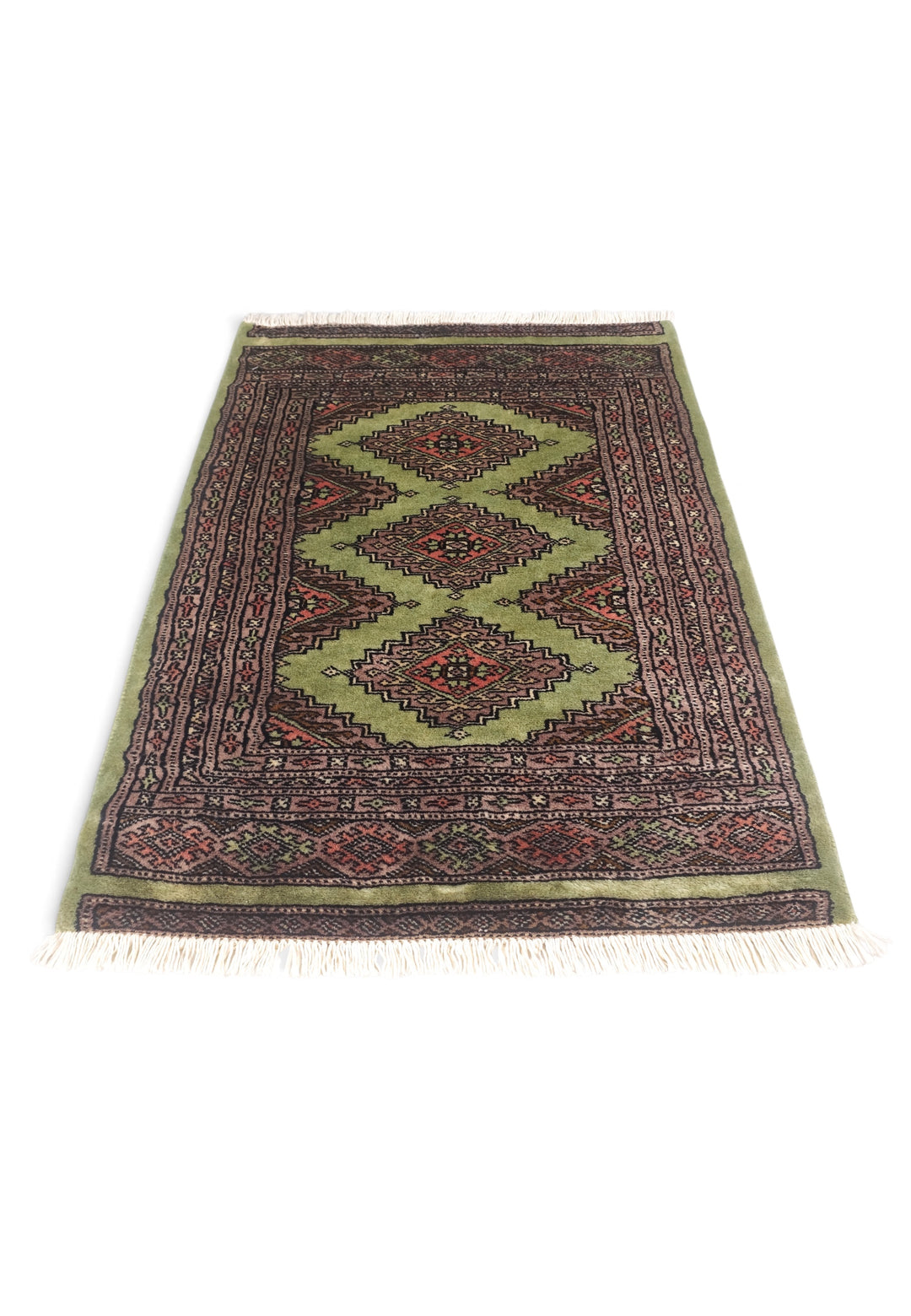 Olive and Mauve Jaldar Stepped Medallion, Hand-Knotted Wool Rug