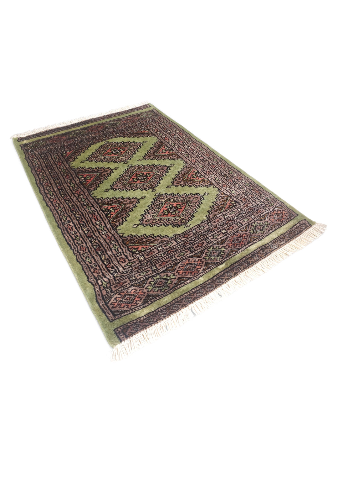 Olive and Mauve Jaldar Stepped Medallion, Hand-Knotted Wool Rug