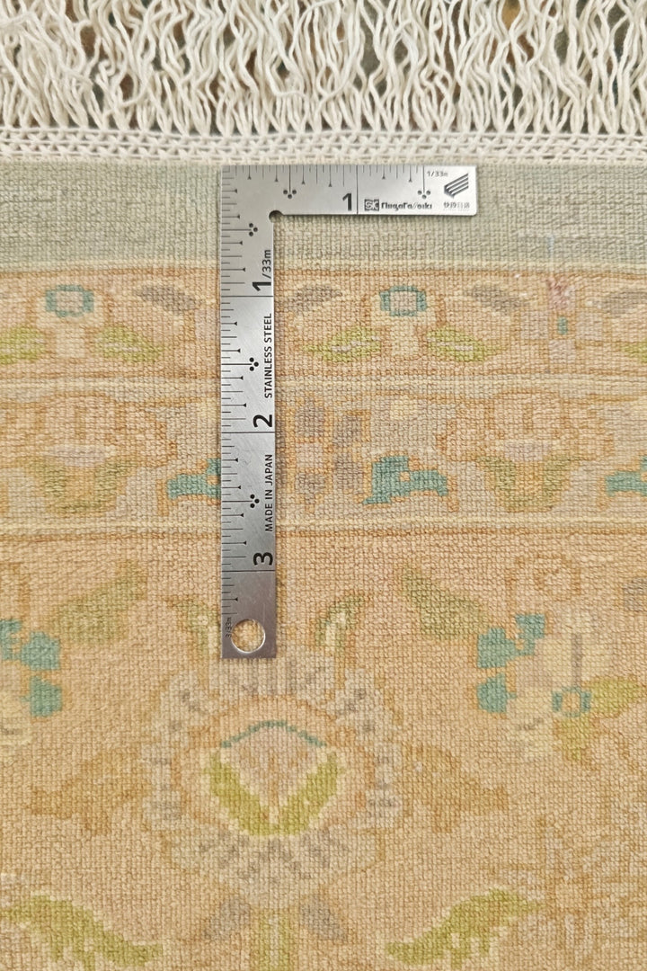 Sage Green and Gold Afshan All-Over Floral, Hand-Knotted Wool Rug