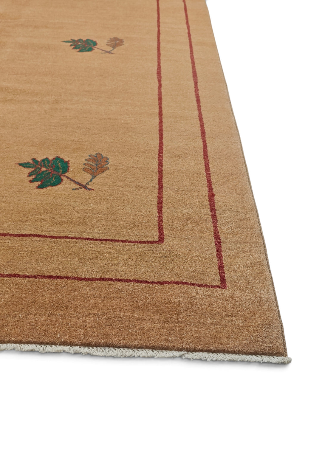 Camel and Green Floral Sprig, Hand-Knotted Wool Rug