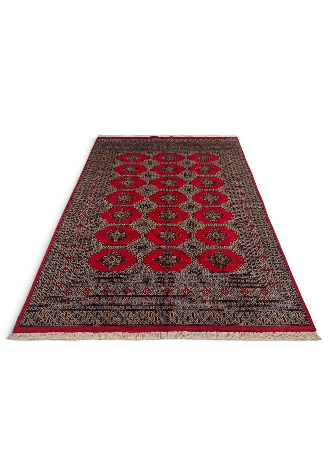 Ruby Red and Sand Jaldar Octagon Gül, Hand-Knotted Wool Rug