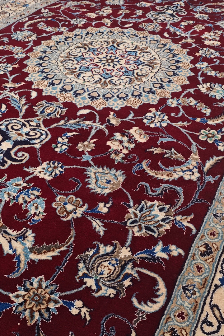 Wine-Red Medallion Persian Nain, Hand-Knotted Wool Rug