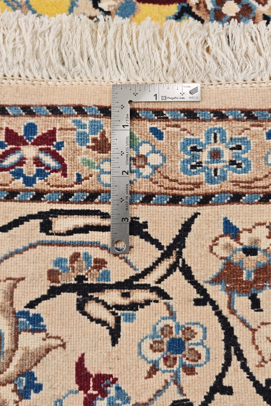Saffron-Yellow Medallion Persian Nain, Hand-Knotted Wool Rug