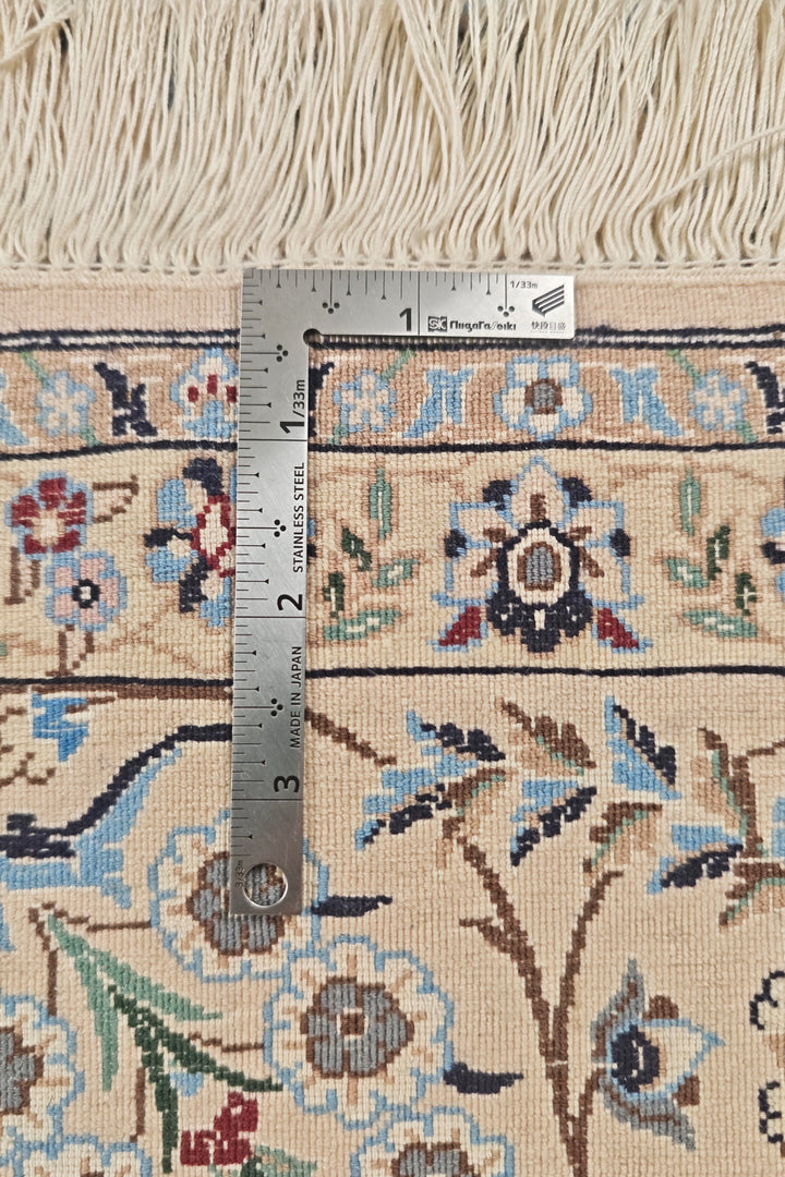 Persian Nain Hand-Knotted Ivory &amp; Blue Medallion Rug — 165×238 cm