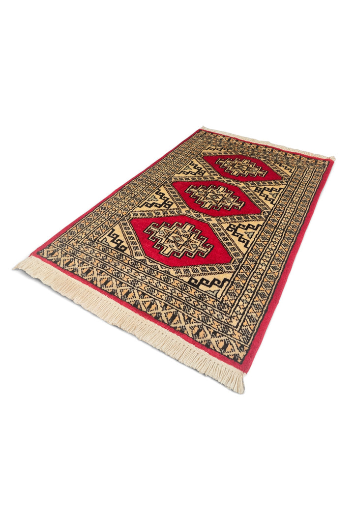 Red Medallion Pakistani Jaldar, Hand-Knotted Wool Rug