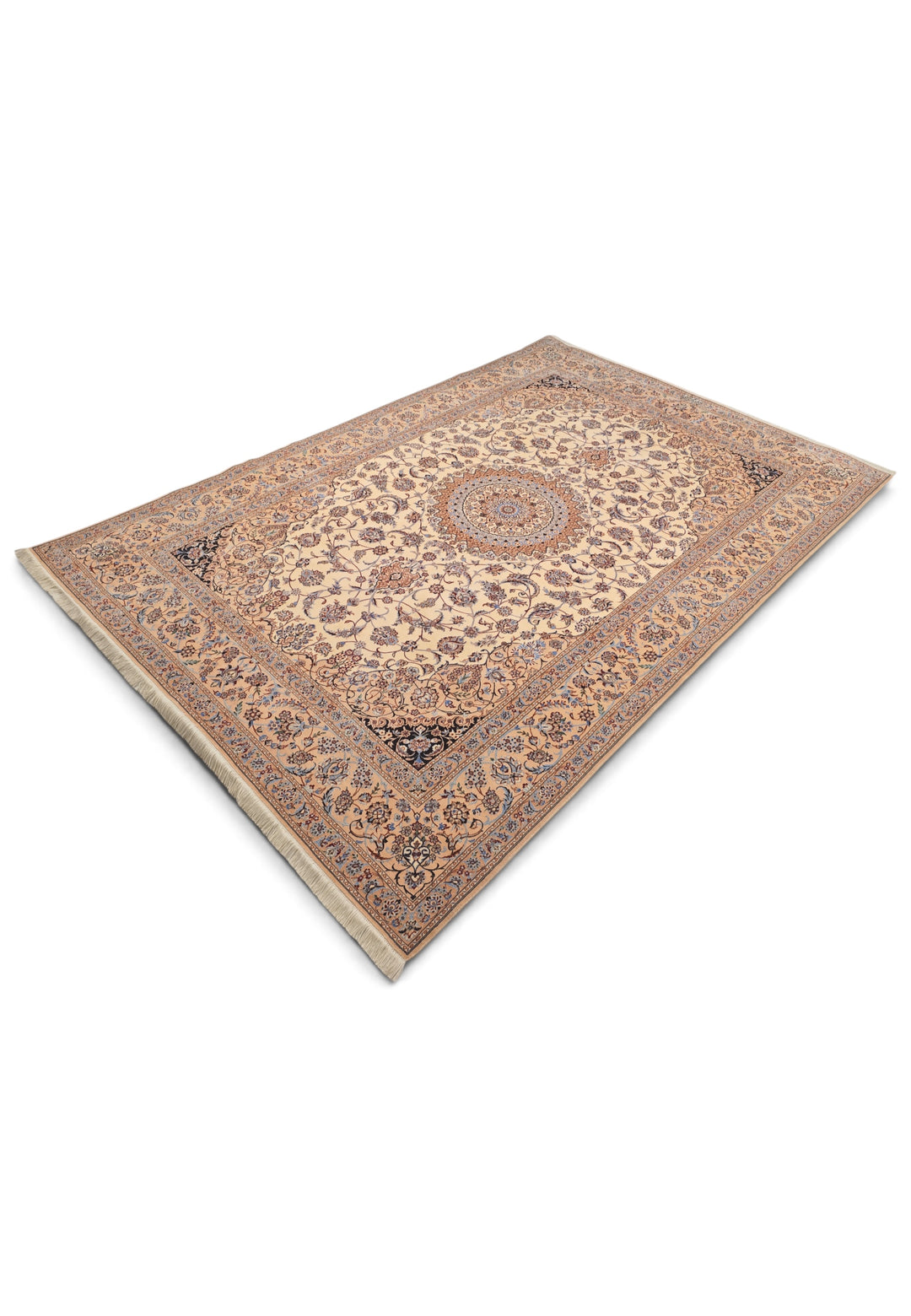 Persian Nain Hand-Knotted Ivory Medallion Rug — 175×255 cm
