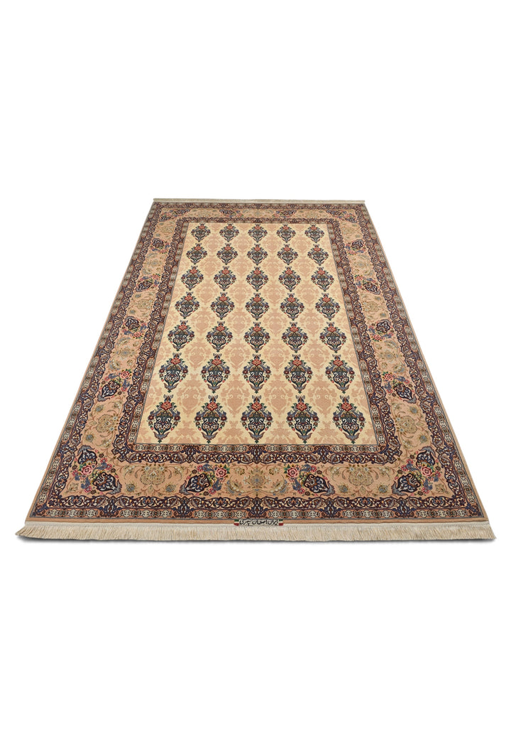 Persian Isfahan Hand-Knotted Ivory Vase Cartouche Rug — 159×236 cm