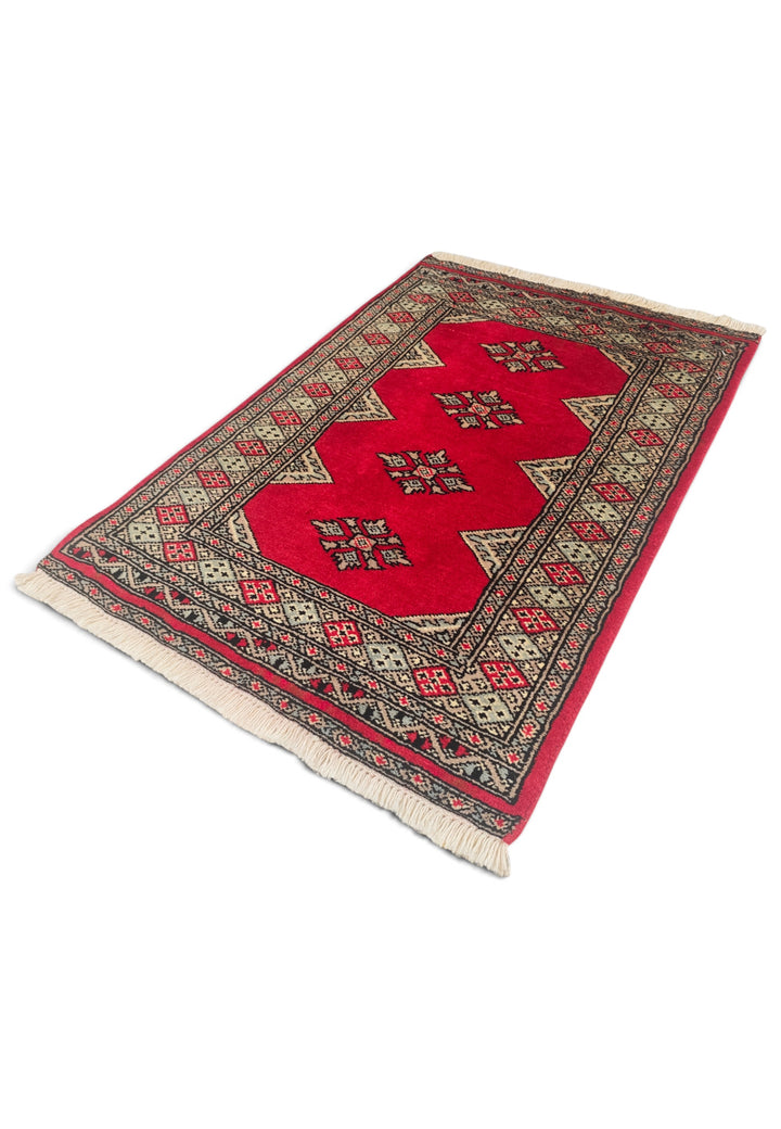 Rose-Red Medallion Pakistani Jaldar, Hand-Knotted Wool Rug
