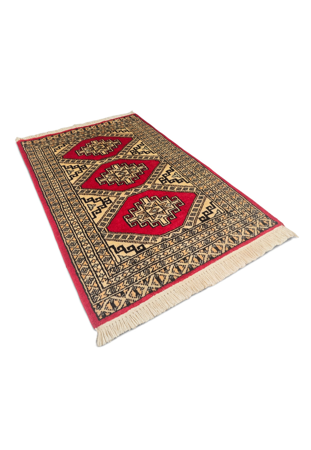Red Medallion Pakistani Jaldar, Hand-Knotted Wool Rug
