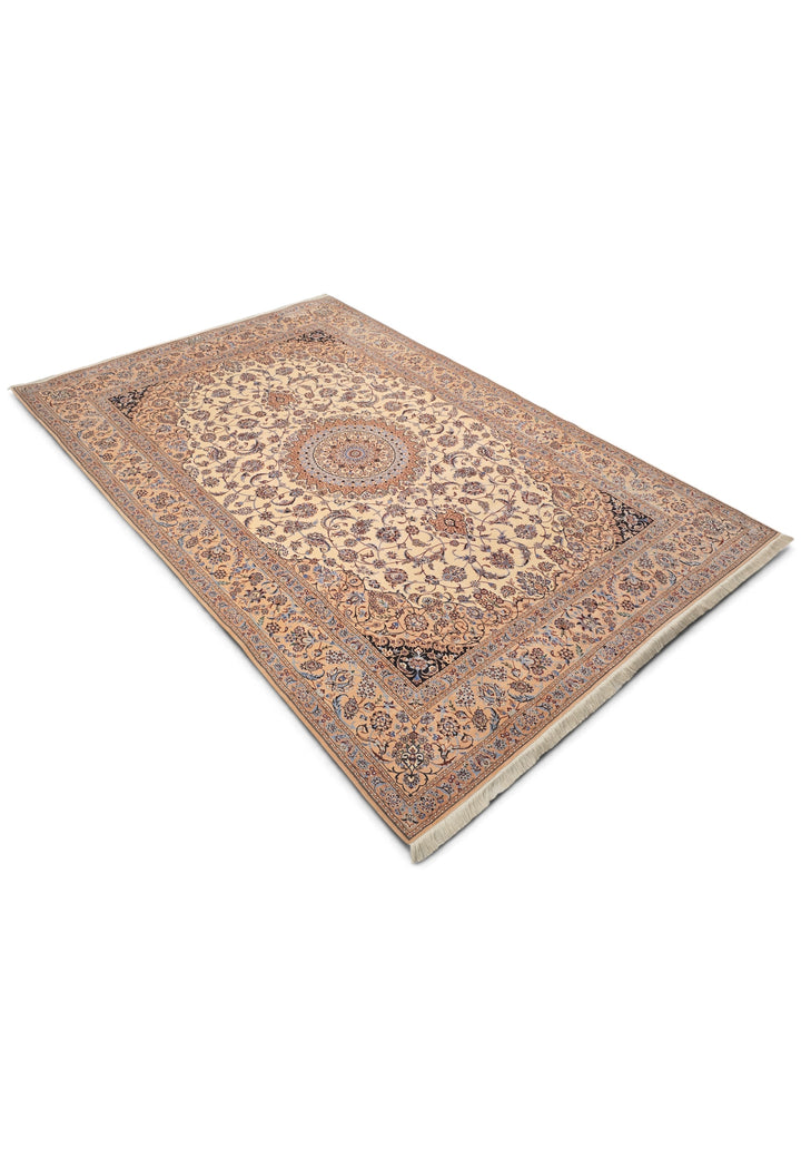 Persian Nain Hand-Knotted Ivory Medallion Rug — 175×255 cm