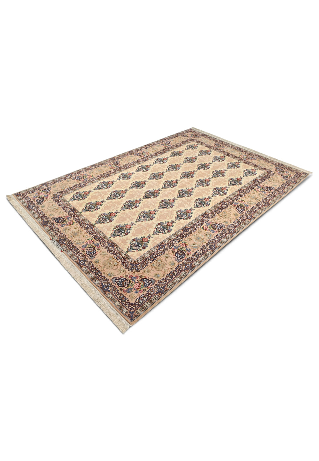 Persian Isfahan Hand-Knotted Ivory Vase Cartouche Rug — 159×236 cm