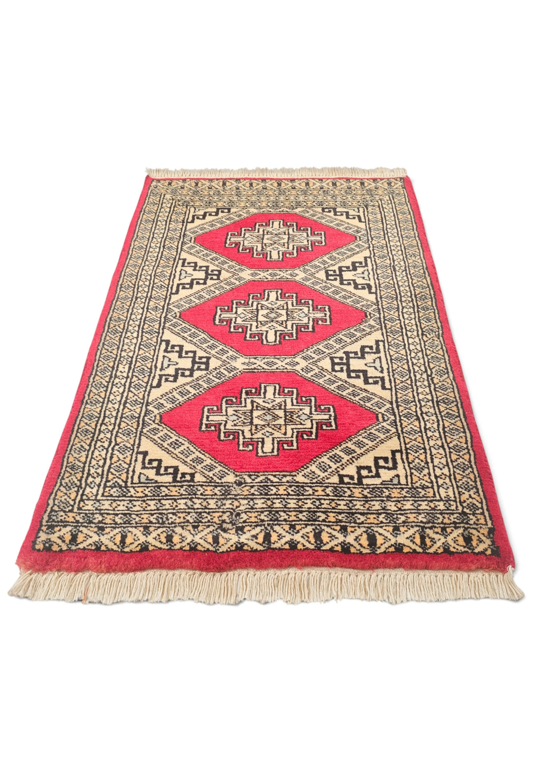 Red Medallion Pakistani Jaldar, Hand-Knotted Wool Rug