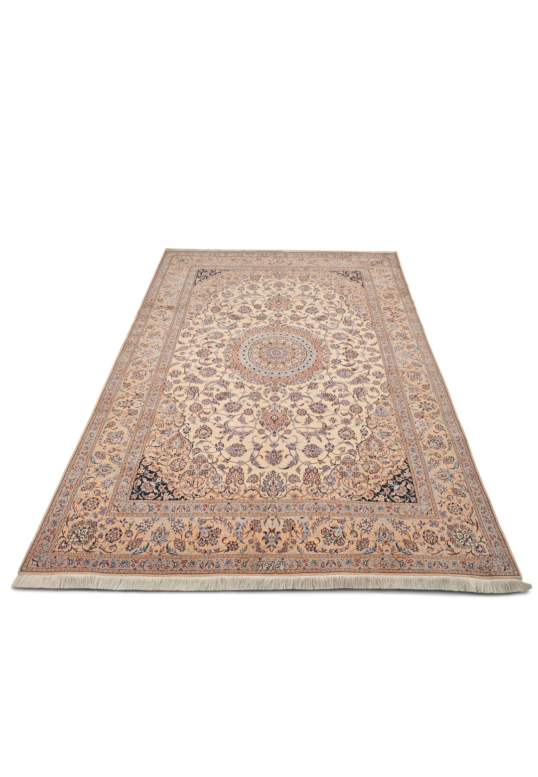 Persian Nain Hand-Knotted Ivory Medallion Rug — 175×255 cm