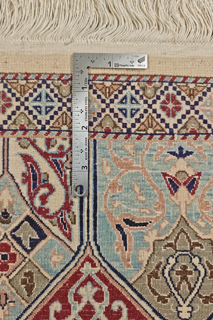 Ivory and Blue Gonbad Dome Persian Nain, Hand-Knotted Wool Rug