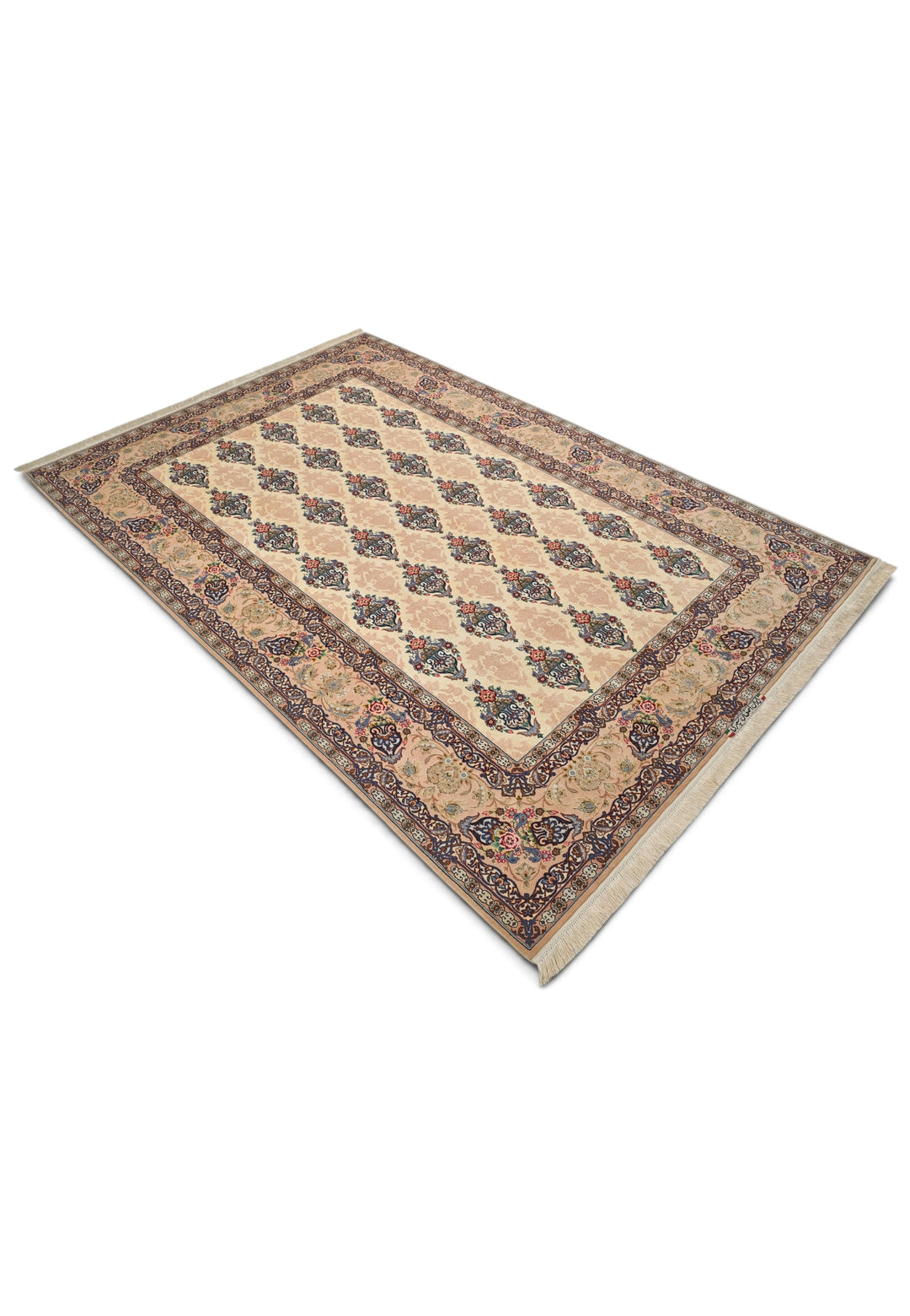 Persian Isfahan Hand-Knotted Ivory Vase Cartouche Rug — 159×236 cm