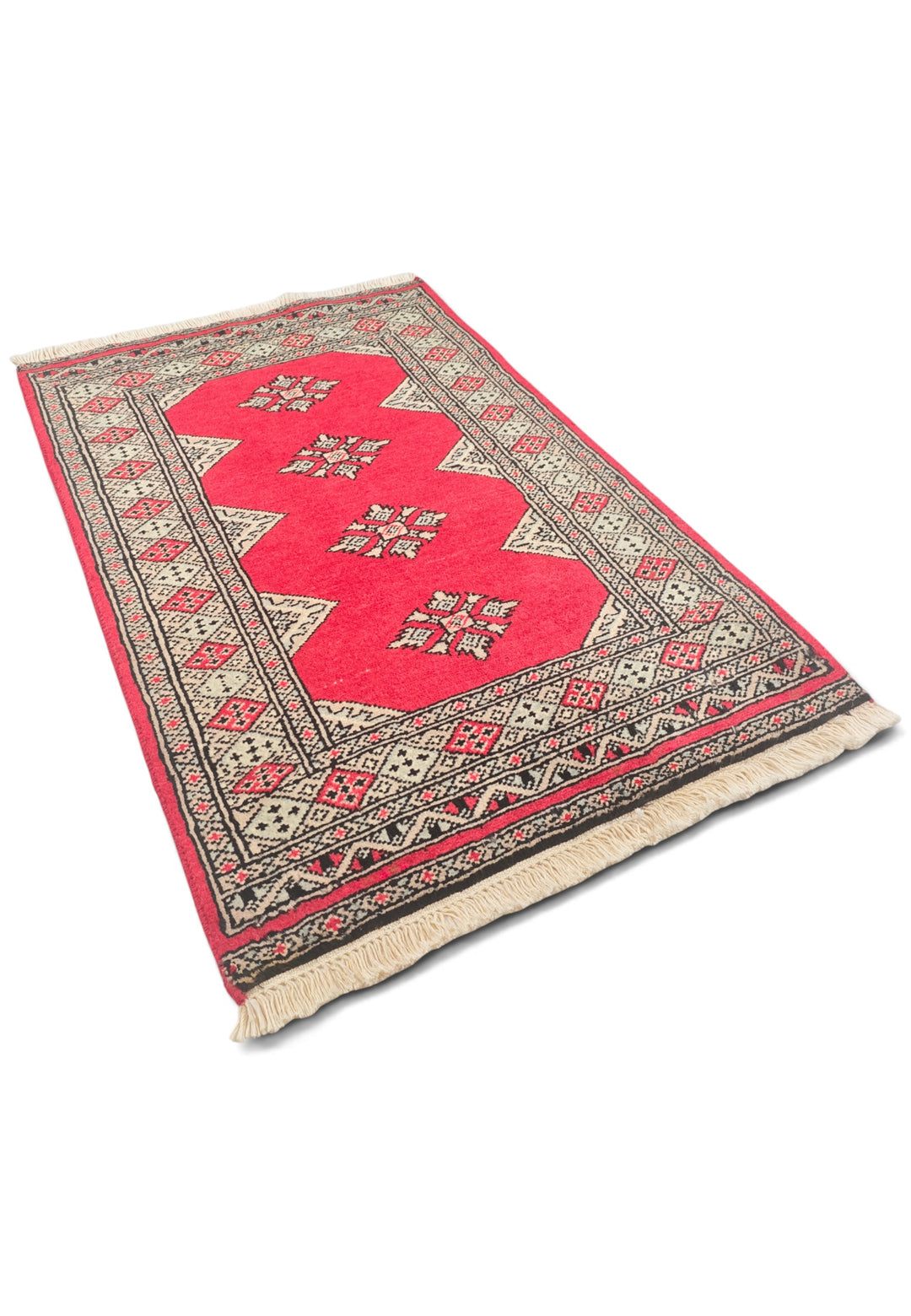 Rose-Red Medallion Pakistani Jaldar, Hand-Knotted Wool Rug