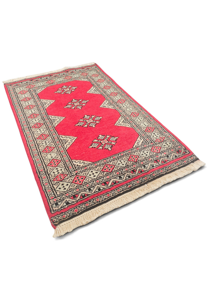 Rose-Red Medallion Pakistani Jaldar, Hand-Knotted Wool Rug