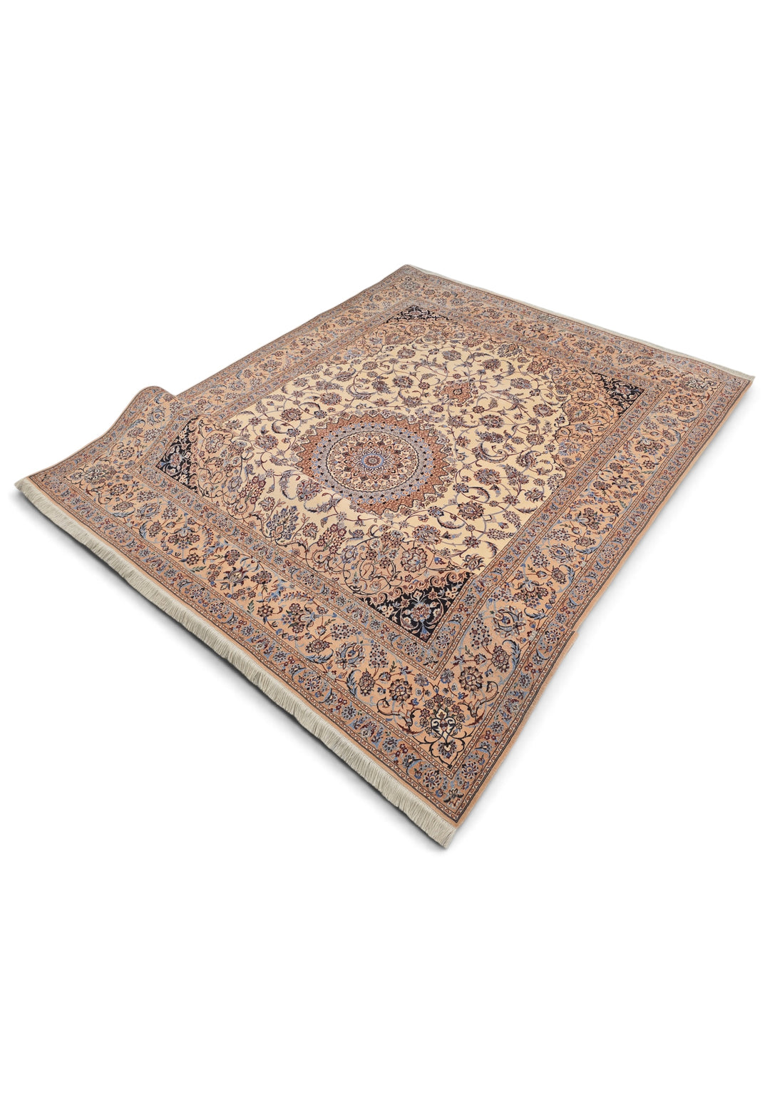 Persian Nain Hand-Knotted Ivory Medallion Rug — 175×255 cm
