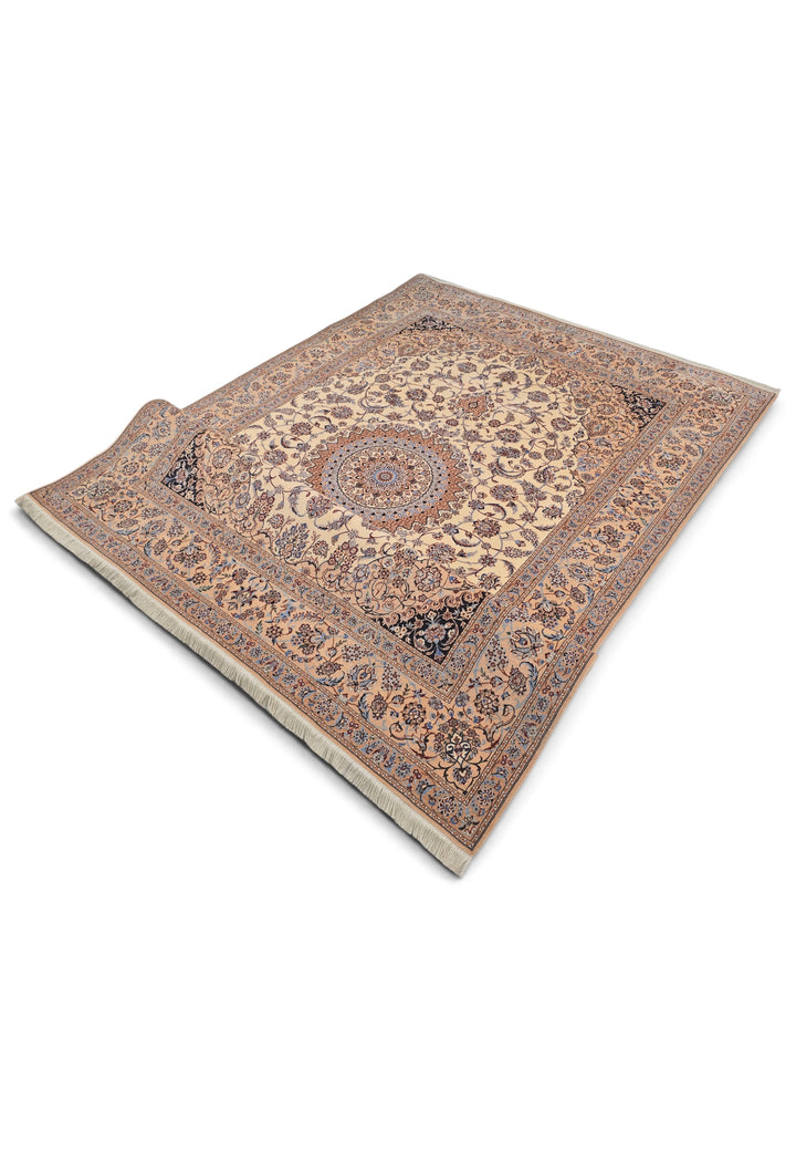 Persian Nain Hand-Knotted Ivory Medallion Rug — 175×255 cm