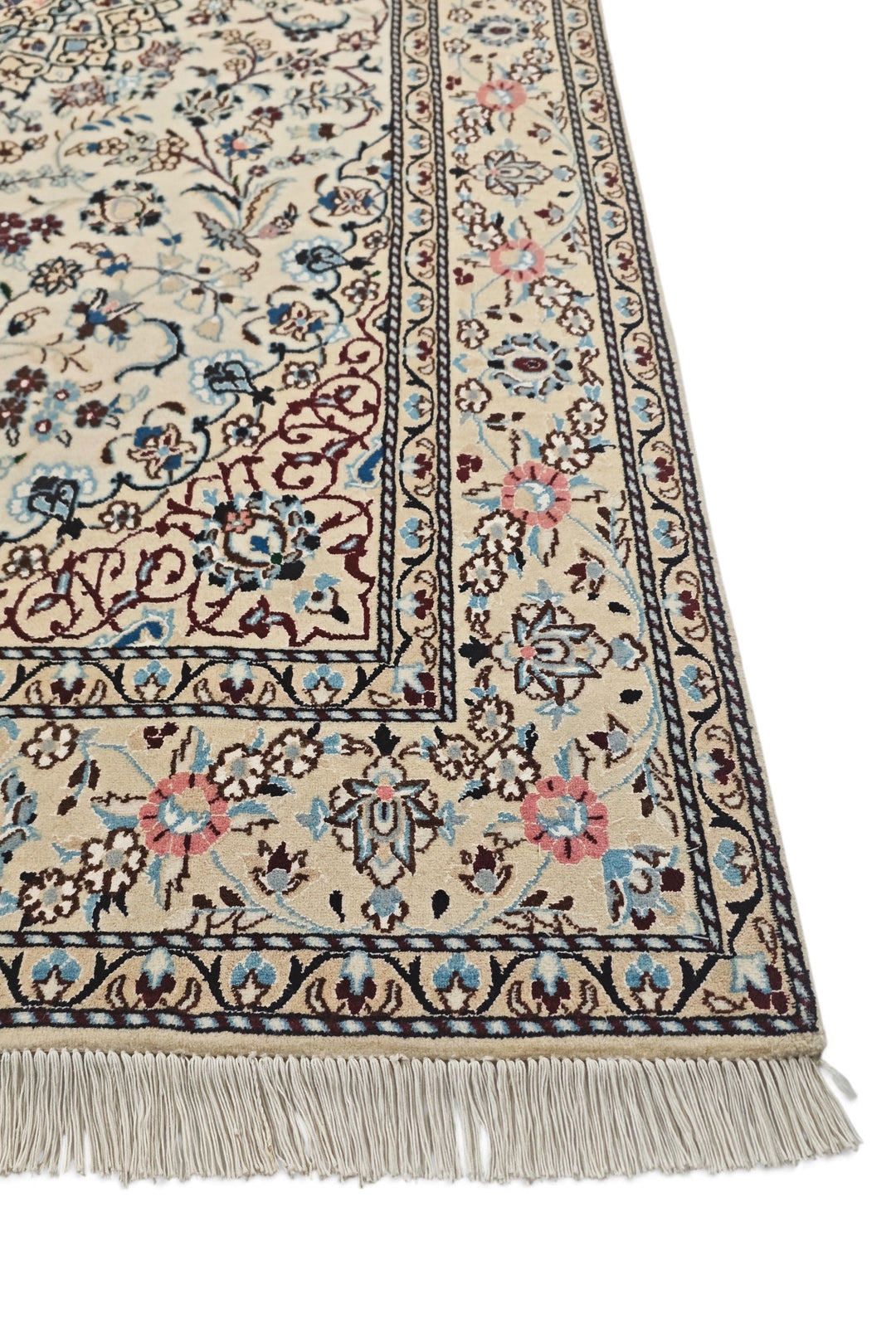 Persian Nain Hand-Knotted Ivory Medallion Rug