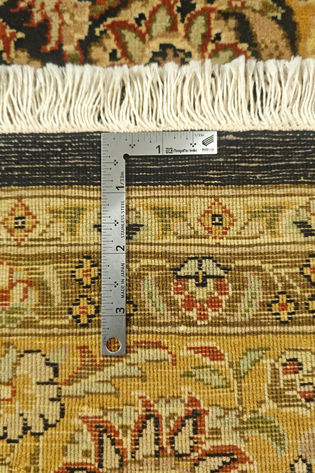 Black and Gold Floral Vine, Hand-Knotted Wool Rug