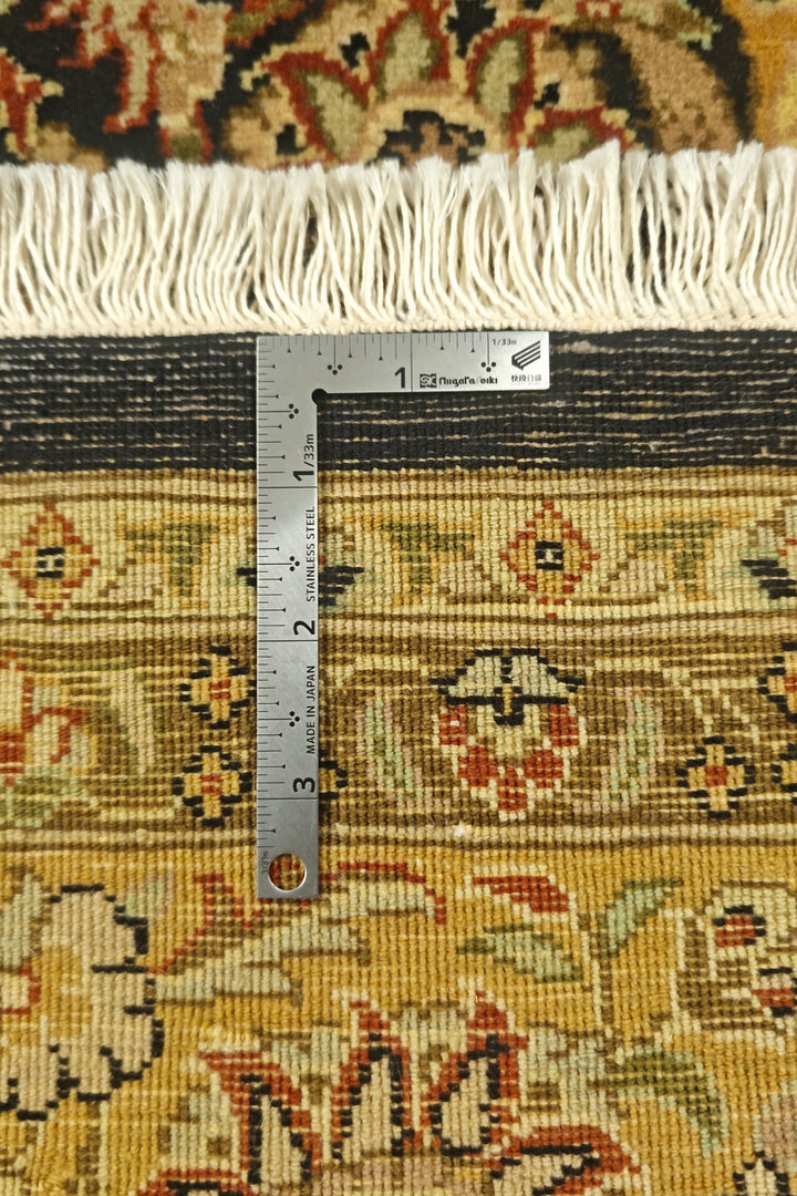 Black and Gold Floral Vine, Hand-Knotted Wool Rug