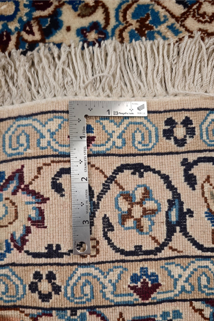 Peach Medallion Persian Nain, Hand-Knotted Wool Rug