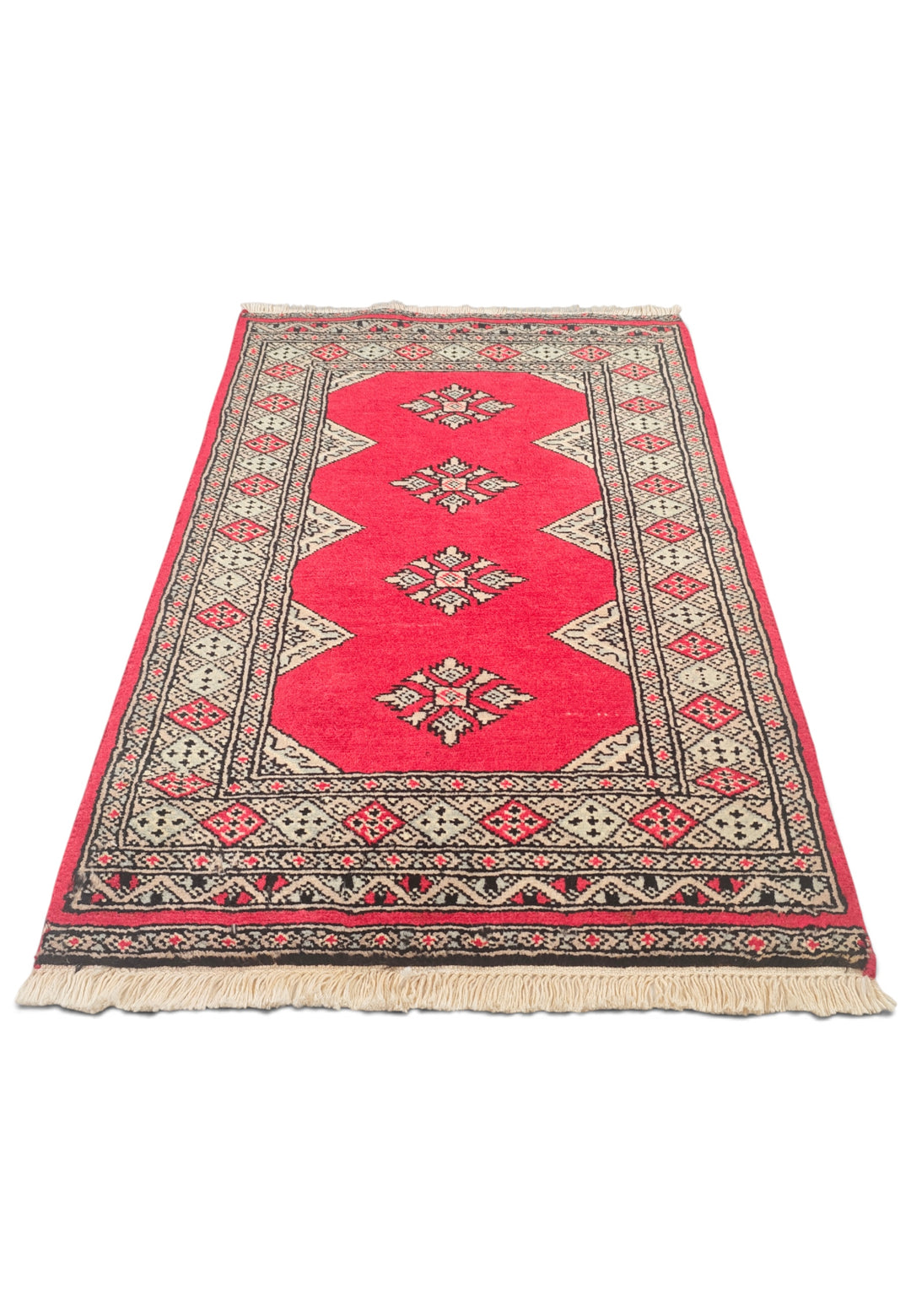 Rose-Red Medallion Pakistani Jaldar, Hand-Knotted Wool Rug