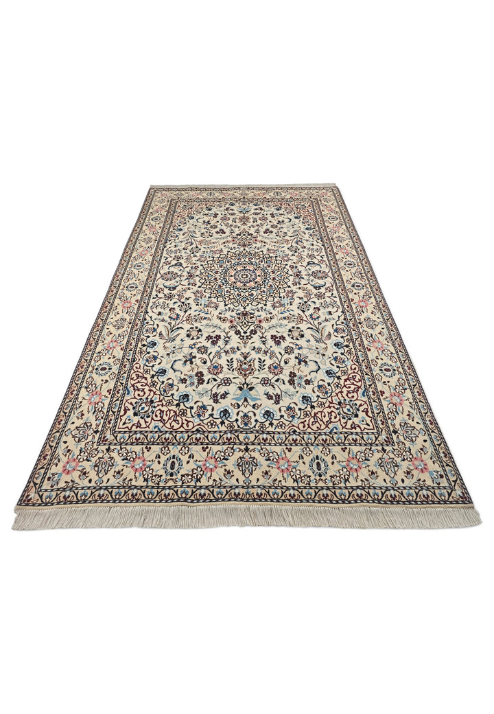 Persian Nain Hand-Knotted Ivory Medallion Rug